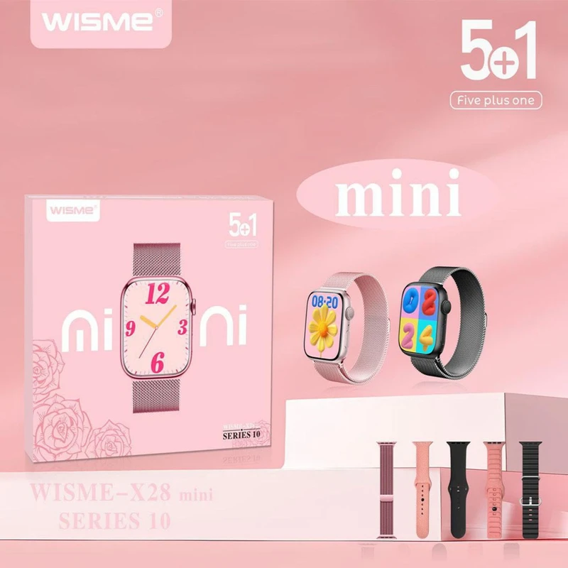 ساعت هوشمند Wisme X28 mini اصلی ۵ بند مگنتی سری ۱۰ سایز 42 میلی متری دخترانه