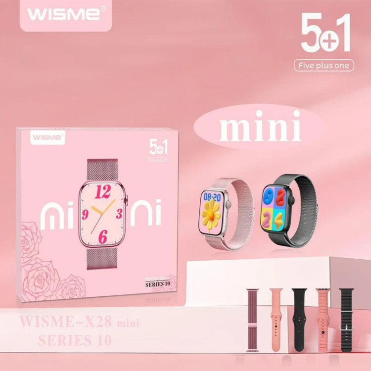 ساعت هوشمند Wisme X28 mini اصلی ۵ بند مگنتی سری ۱۰ سایز 42 میلی متری دخترانه